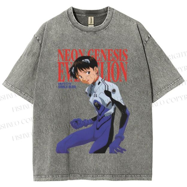 Unisex Neon Genesis Evangelion Shinji Printed Washed Tee