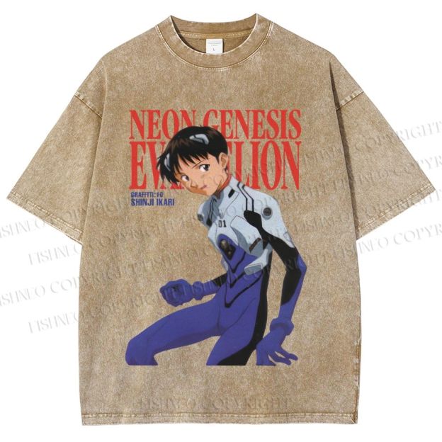 Unisex Neon Genesis Evangelion Shinji Printed Washed Tee