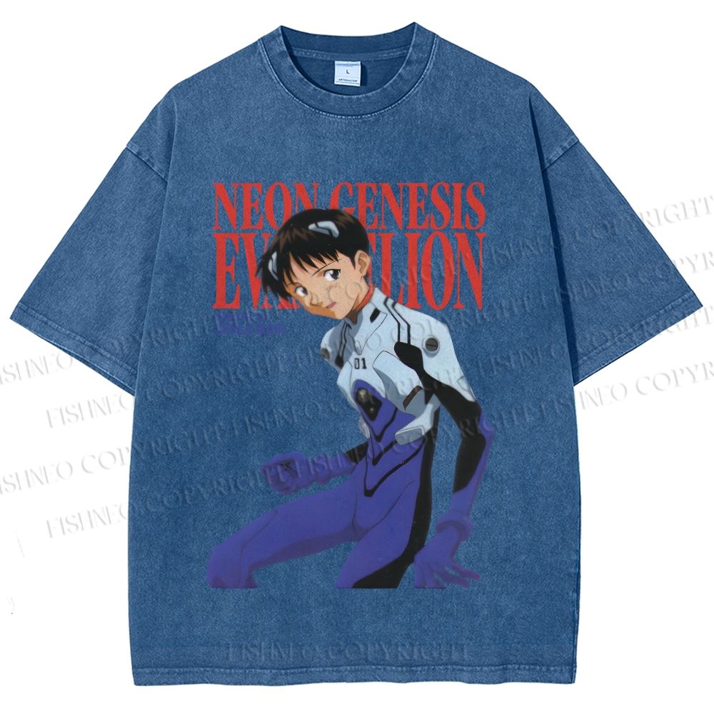 Unisex Neon Genesis Evangelion Shinji Printed Washed Tee