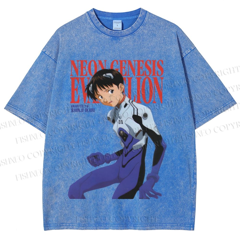 Unisex Neon Genesis Evangelion Shinji Printed Washed Tee