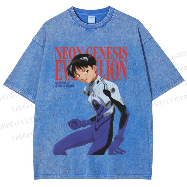 Unisex Neon Genesis Evangelion Shinji Printed Washed Tee
