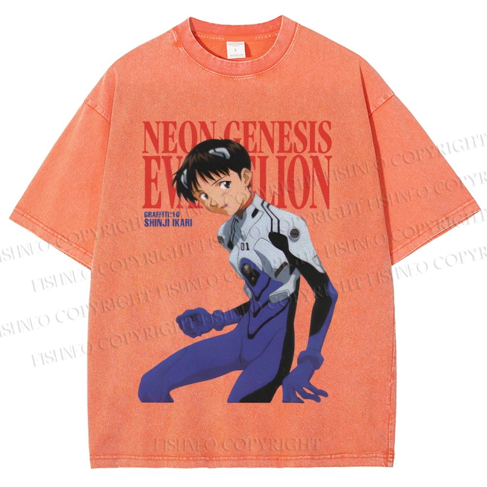 Unisex Neon Genesis Evangelion Shinji Printed Washed Tee