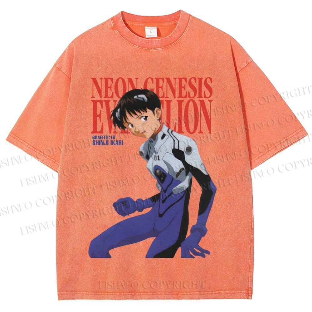 Unisex Neon Genesis Evangelion Shinji Printed Washed Tee