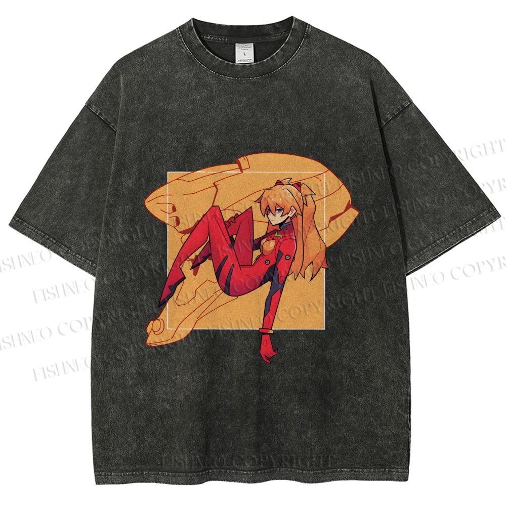 Unisex Neon Genesis Evangelion Asuka Printed Washed Tee