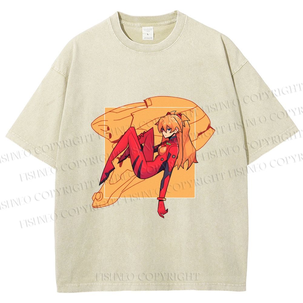 Unisex Neon Genesis Evangelion Asuka Printed Washed Tee