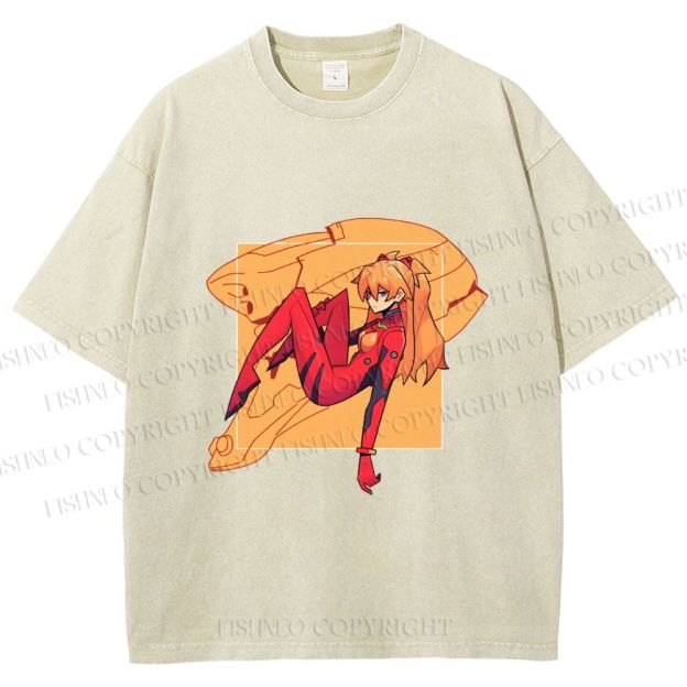 Unisex Neon Genesis Evangelion Asuka Printed Washed Tee