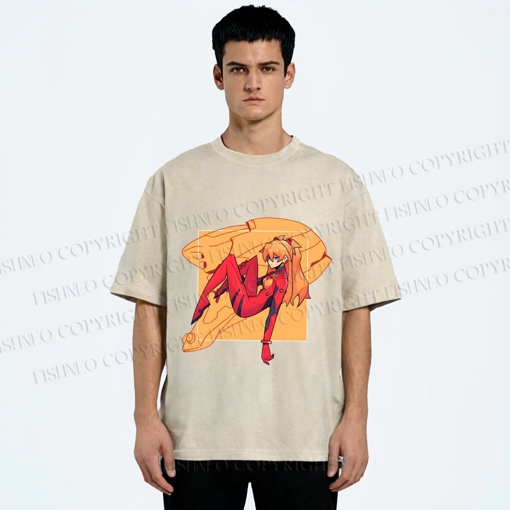 Unisex Neon Genesis Evangelion Asuka Printed Washed Tee
