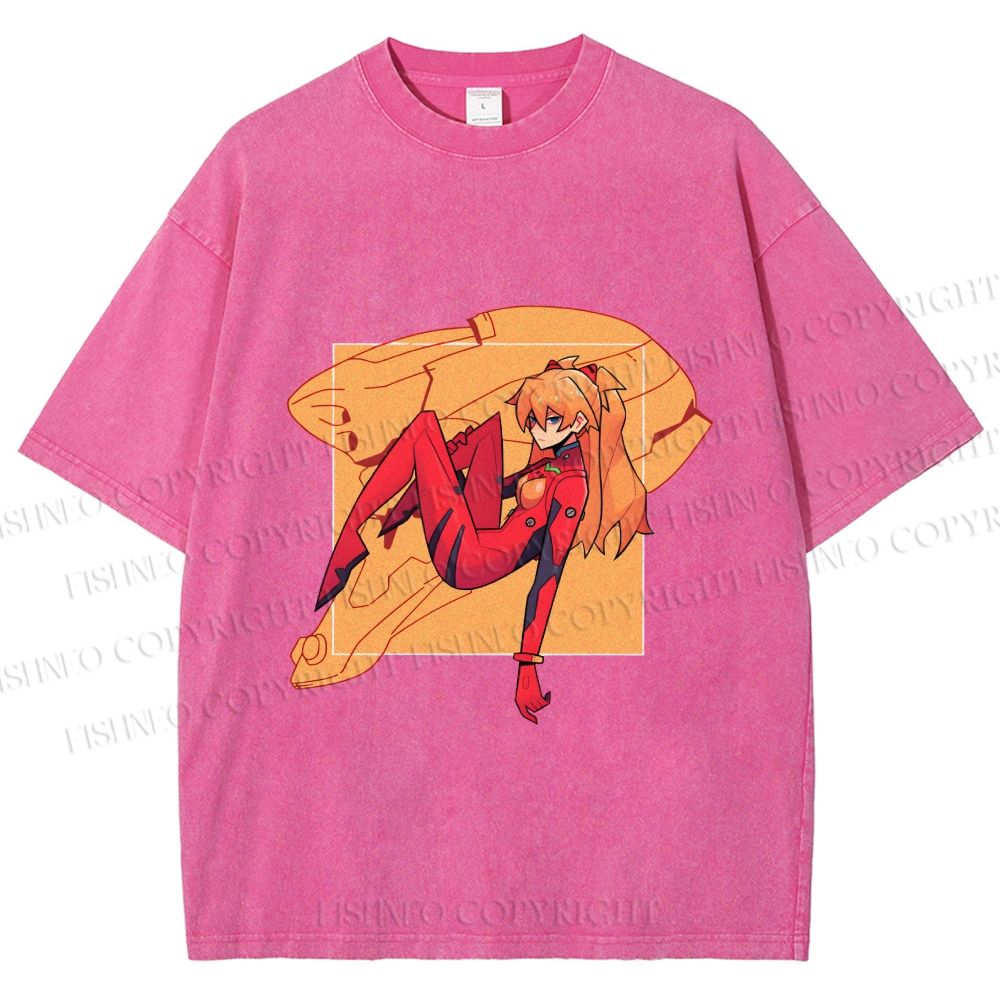 Unisex Neon Genesis Evangelion Asuka Printed Washed Tee