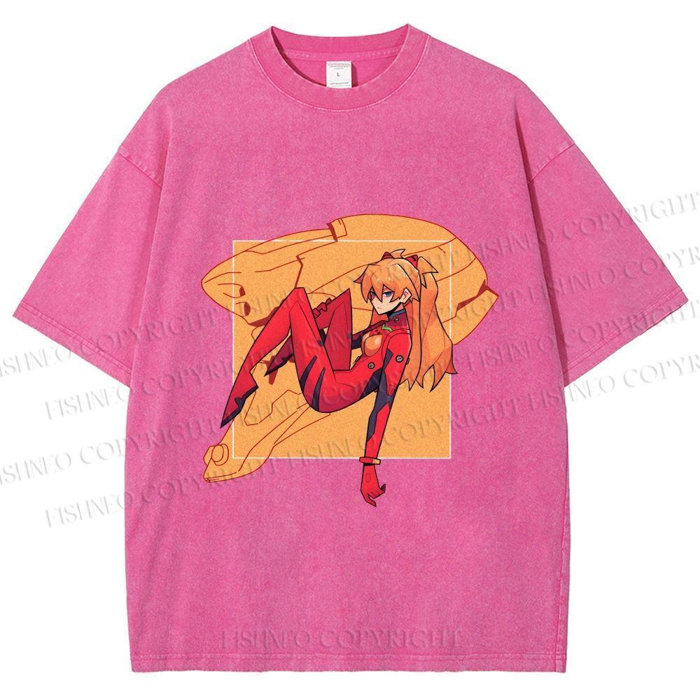 Unisex Neon Genesis Evangelion Asuka Printed Washed Tee