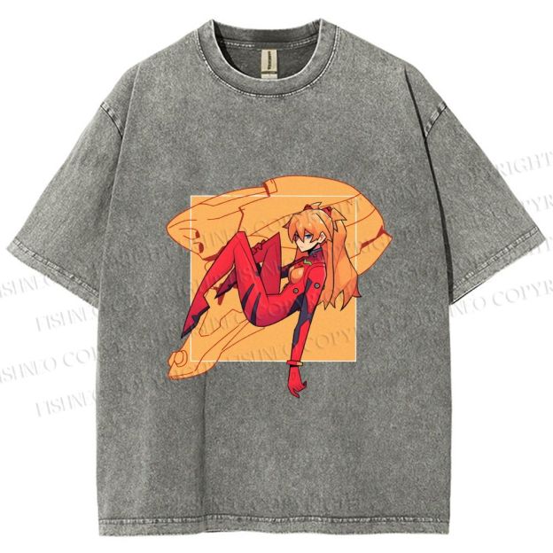 Unisex Neon Genesis Evangelion Asuka Printed Washed Tee