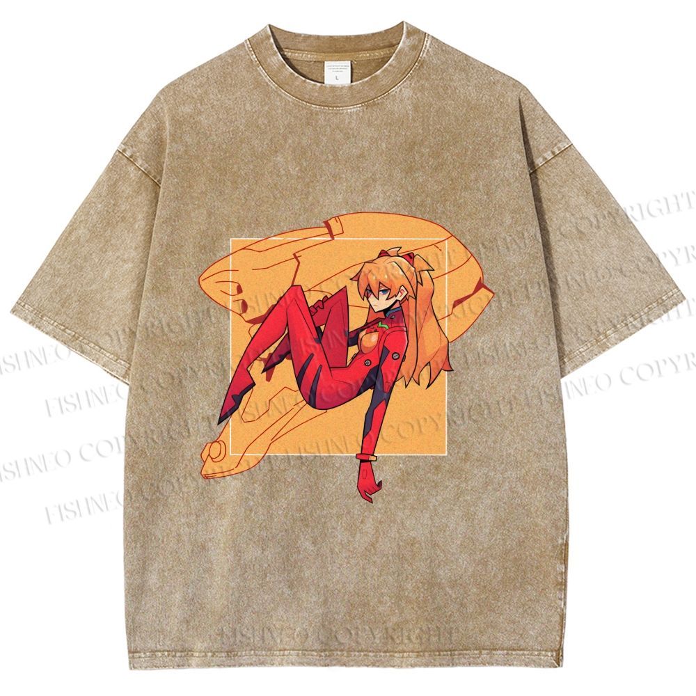 Unisex Neon Genesis Evangelion Asuka Printed Washed Tee