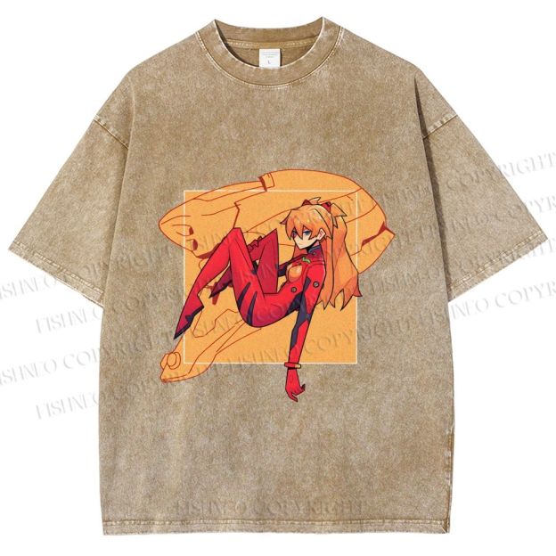 Unisex Neon Genesis Evangelion Asuka Printed Washed Tee