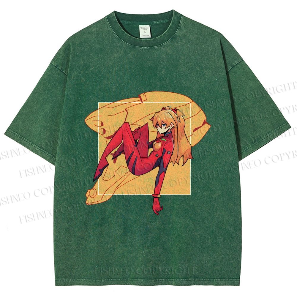 Unisex Neon Genesis Evangelion Asuka Printed Washed Tee