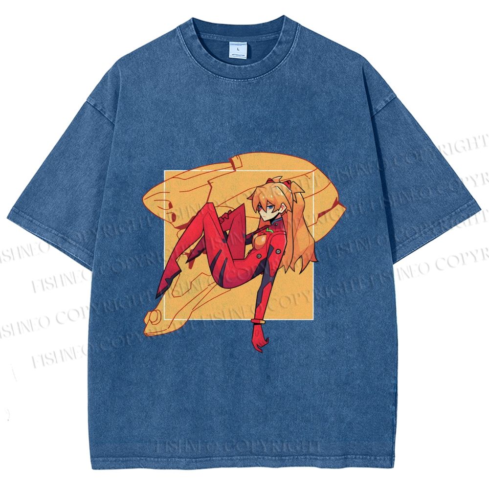 Unisex Neon Genesis Evangelion Asuka Printed Washed Tee