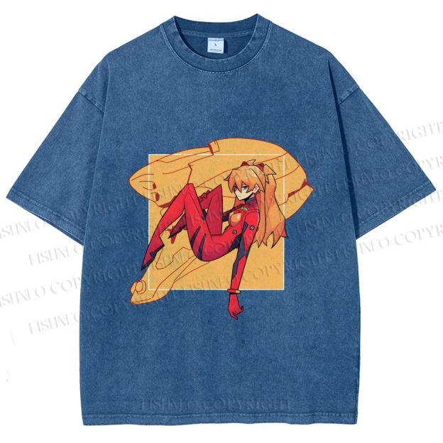 Unisex Neon Genesis Evangelion Asuka Printed Washed Tee