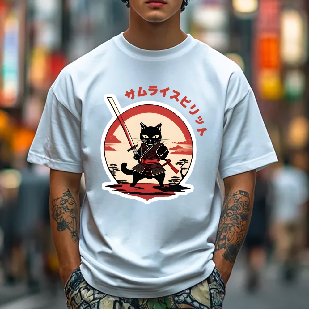 Japanese Cat Samurai Men's Classic Cotton T-Shirt
