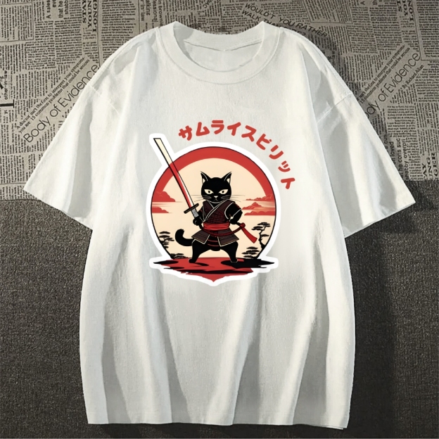 Japanese Cat Samurai Men's Classic Cotton T-Shirt