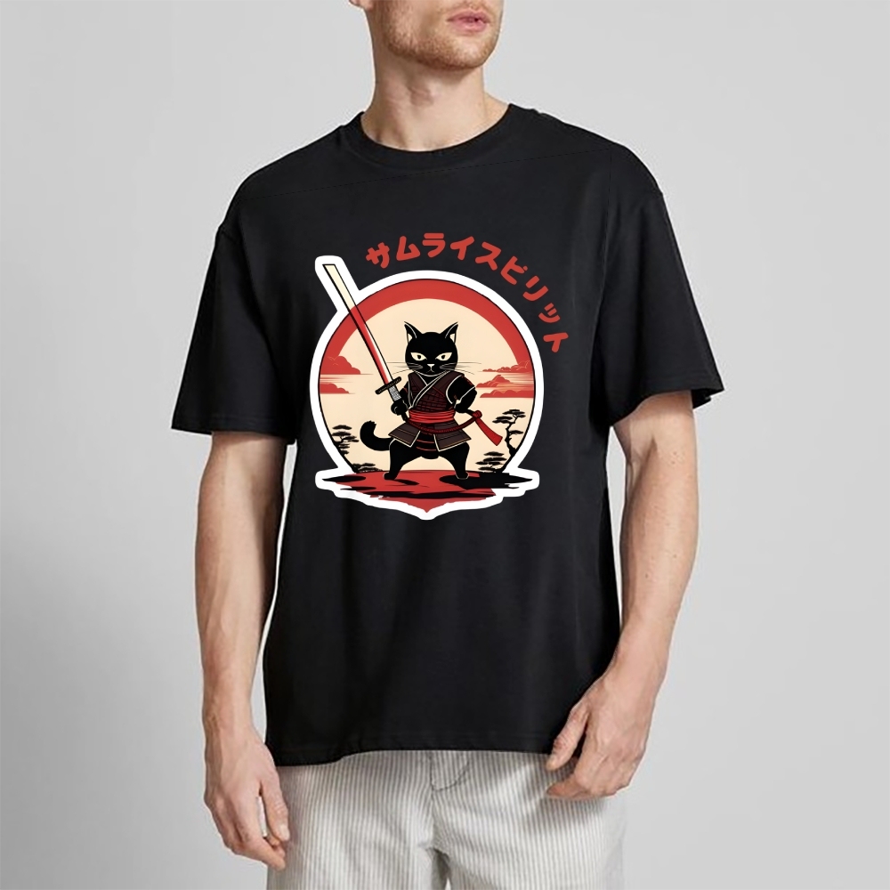 Japanese Cat Samurai Men's Classic Cotton T-Shirt