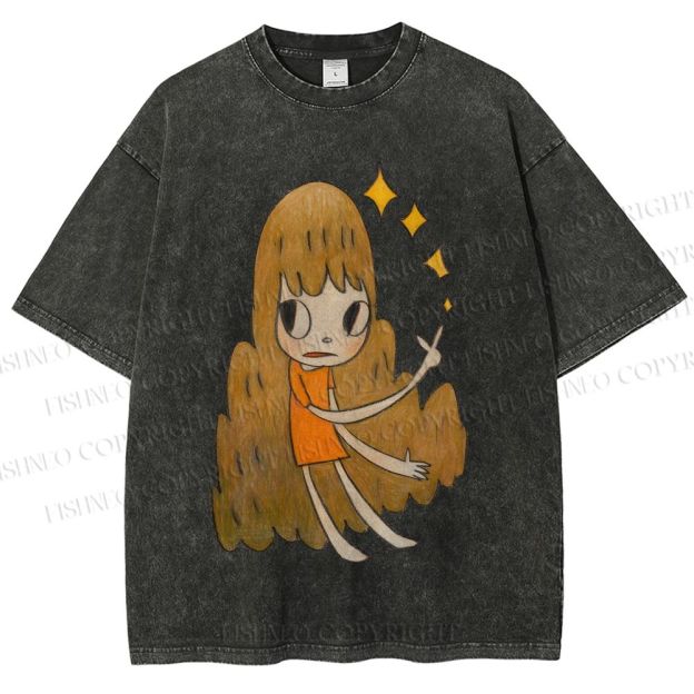 Unisex Yoshitomo Nara Stars Girl Printed Washed Tee