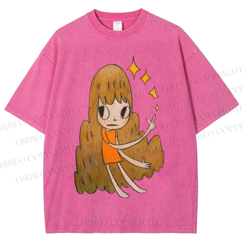 Unisex Yoshitomo Nara Stars Girl Printed Washed Tee