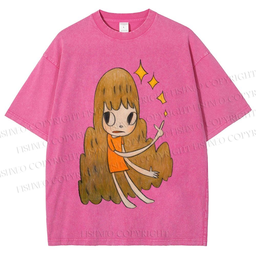 Unisex Yoshitomo Nara Stars Girl Printed Washed Tee