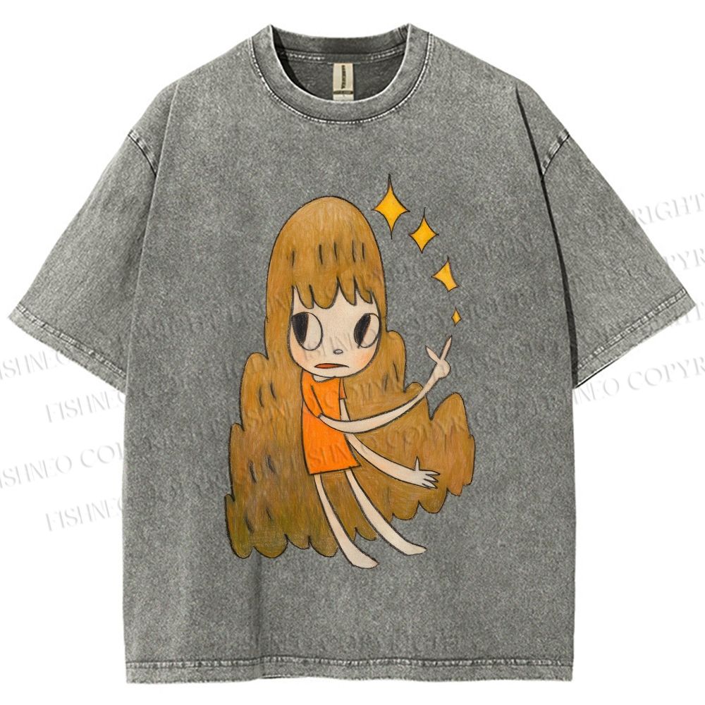 Unisex Yoshitomo Nara Stars Girl Printed Washed Tee