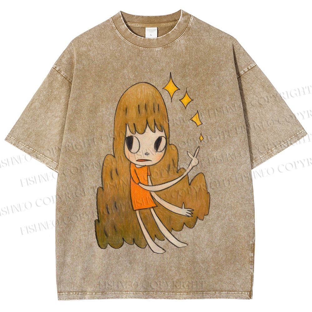 Unisex Yoshitomo Nara Stars Girl Printed Washed Tee