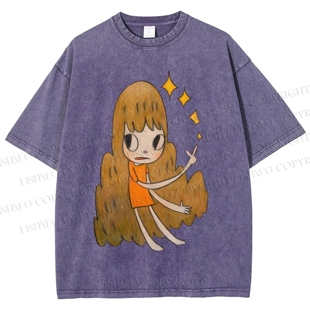 Unisex Yoshitomo Nara Stars Girl Printed Washed Tee
