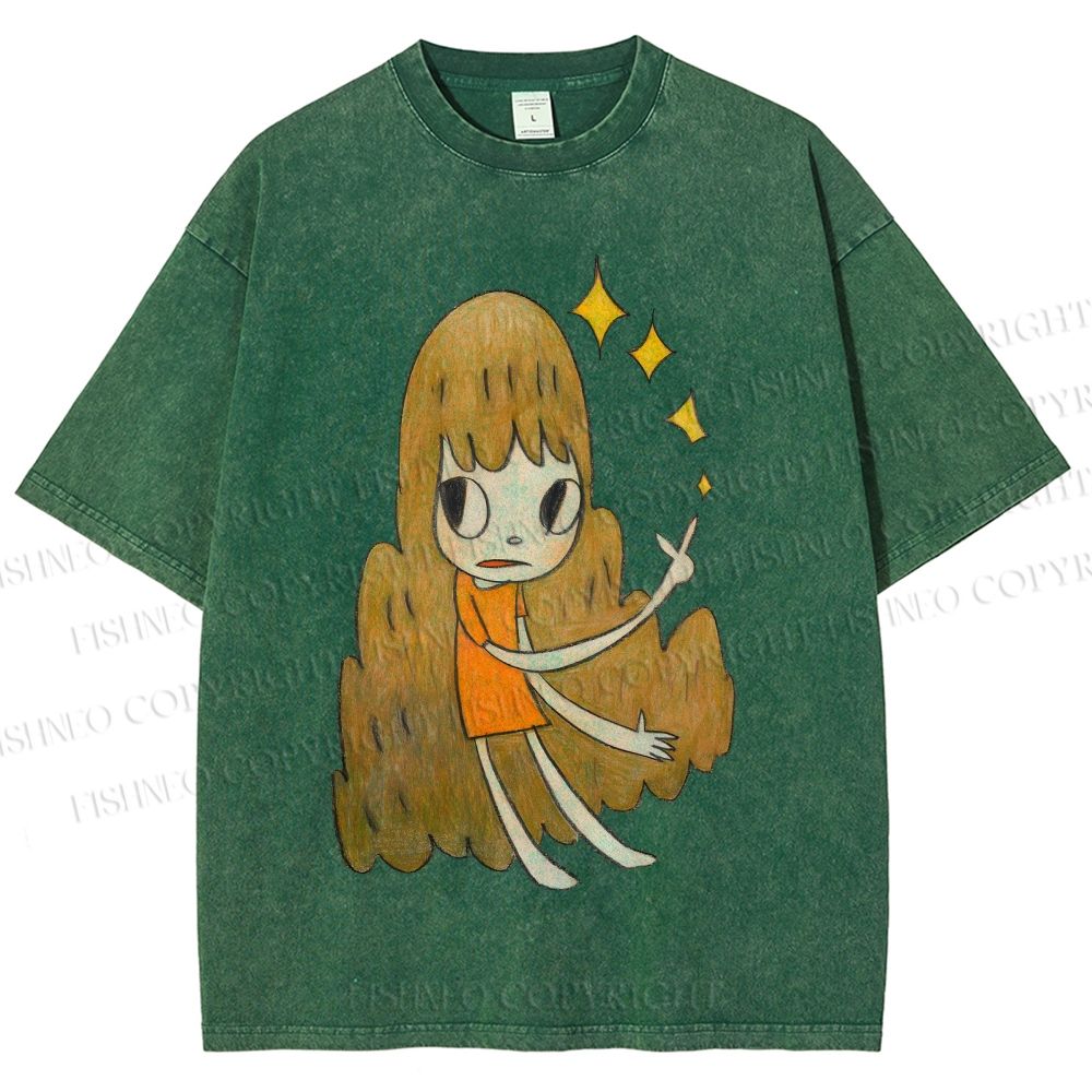 Unisex Yoshitomo Nara Stars Girl Printed Washed Tee