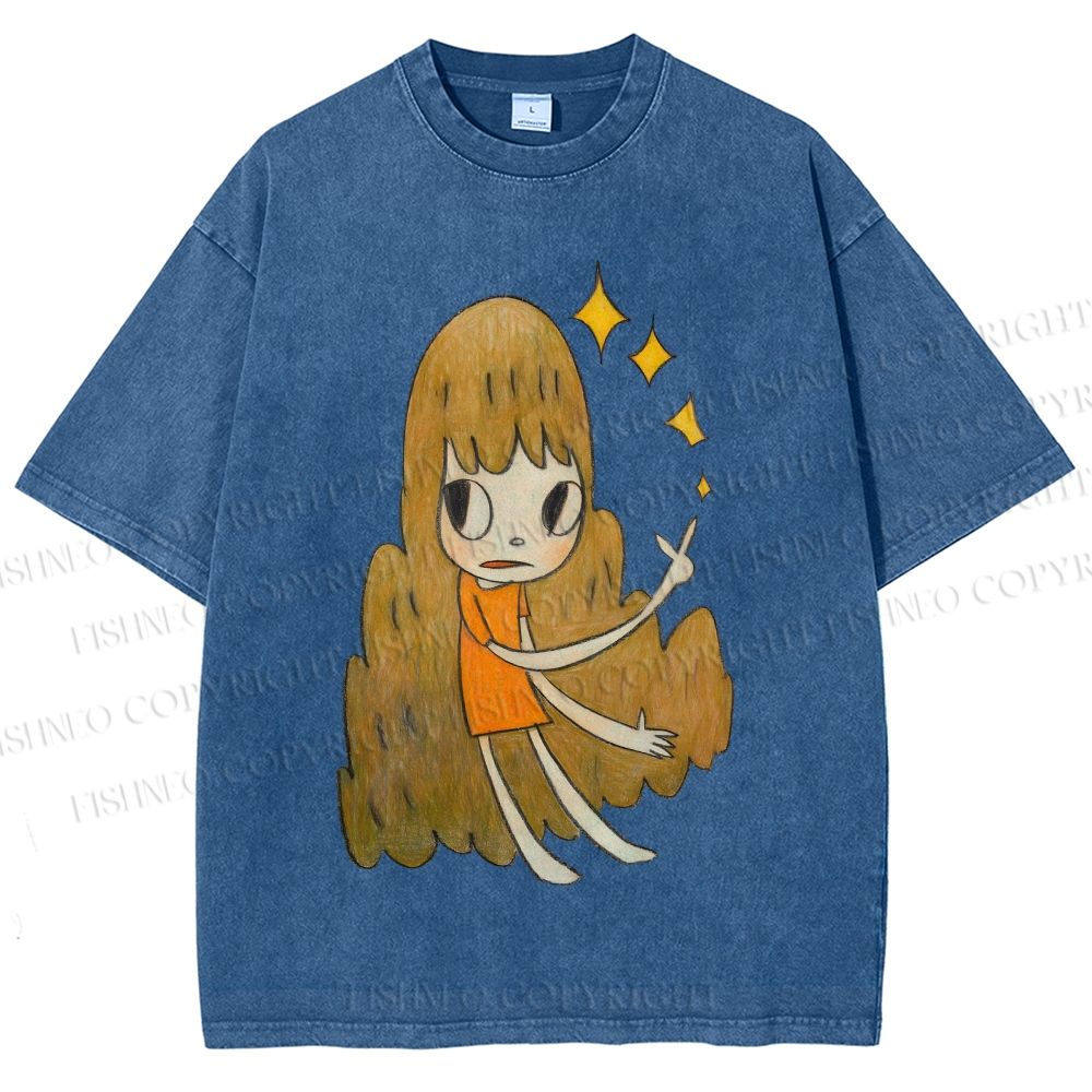 Unisex Yoshitomo Nara Stars Girl Printed Washed Tee