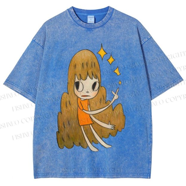 Unisex Yoshitomo Nara Stars Girl Printed Washed Tee