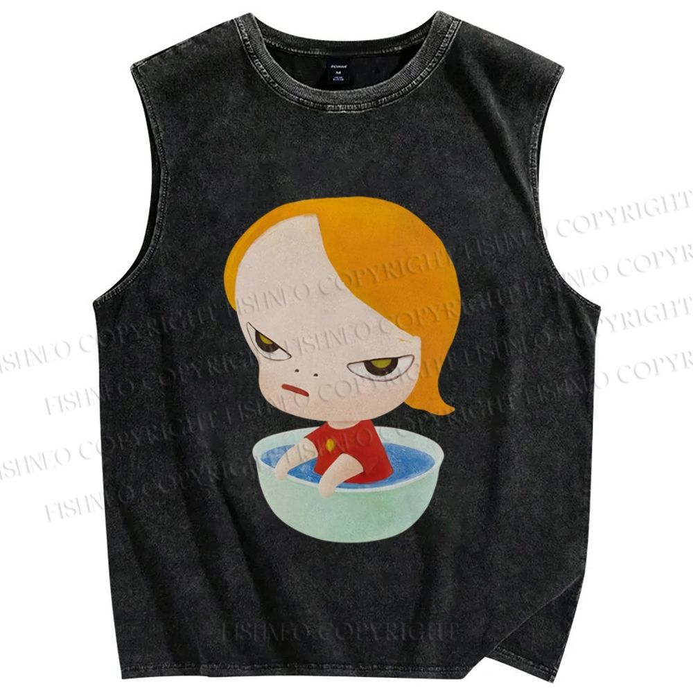 Unisex Yoshitomo Nara Water Bowl Girl Printed Washed Tank Top