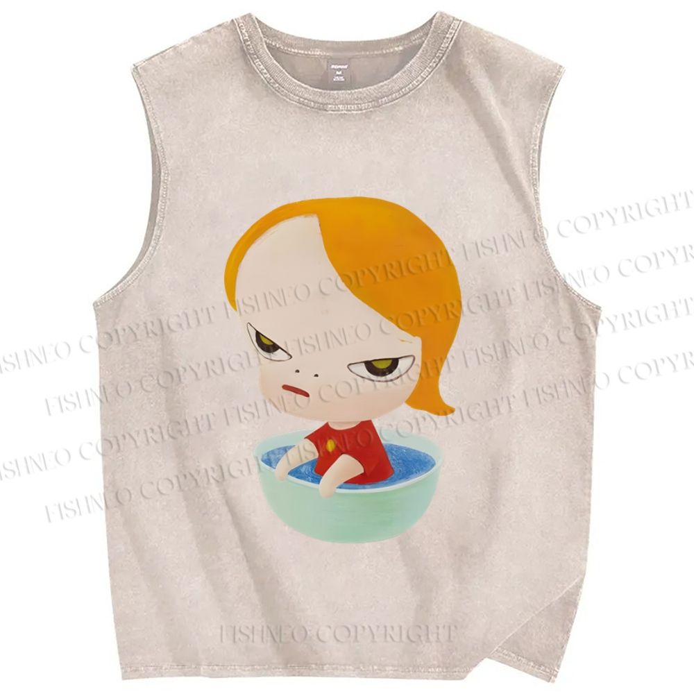 Unisex Yoshitomo Nara Water Bowl Girl Printed Washed Tank Top