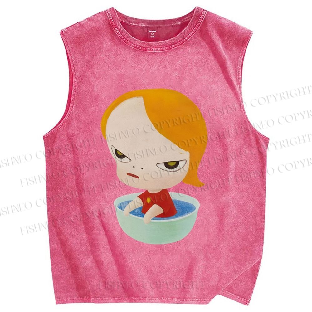 Unisex Yoshitomo Nara Water Bowl Girl Printed Washed Tank Top