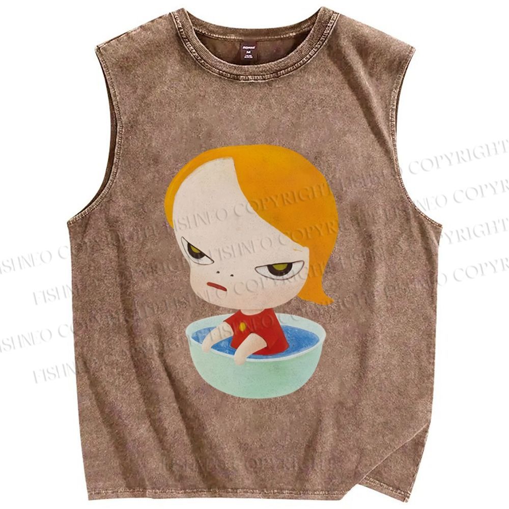 Unisex Yoshitomo Nara Water Bowl Girl Printed Washed Tank Top