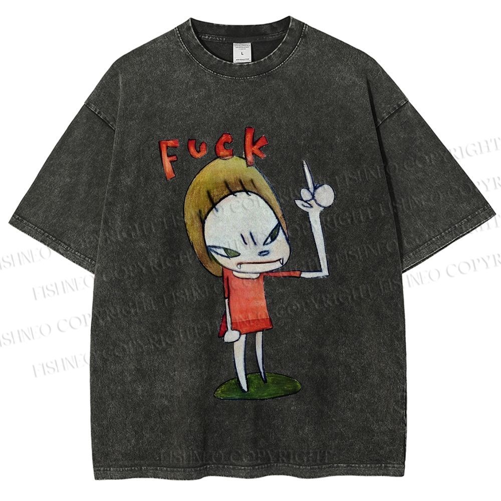 Unisex Yoshitomo Nara Fuck Girl Printed Washed Tee