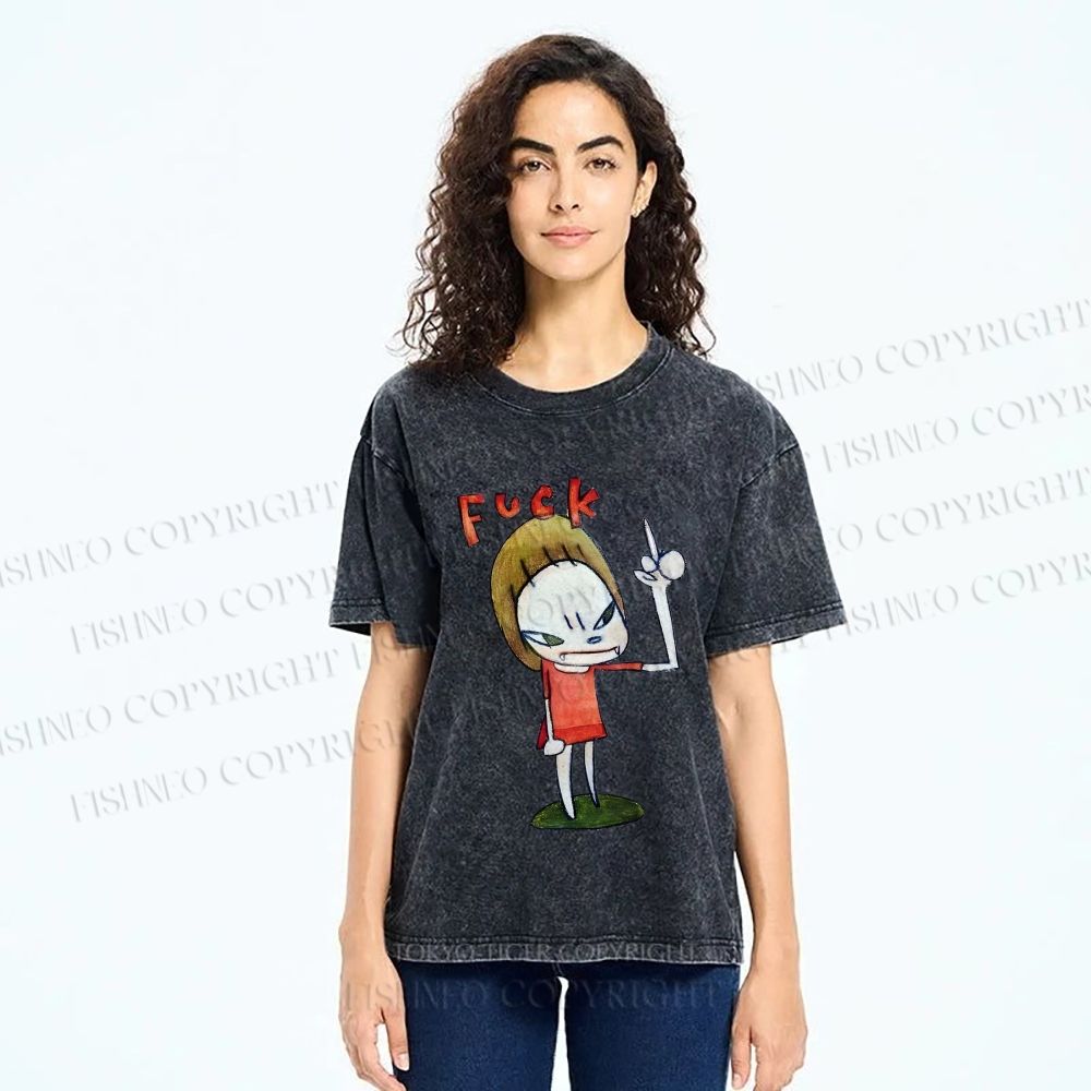 Unisex Yoshitomo Nara Fuck Girl Printed Washed Tee