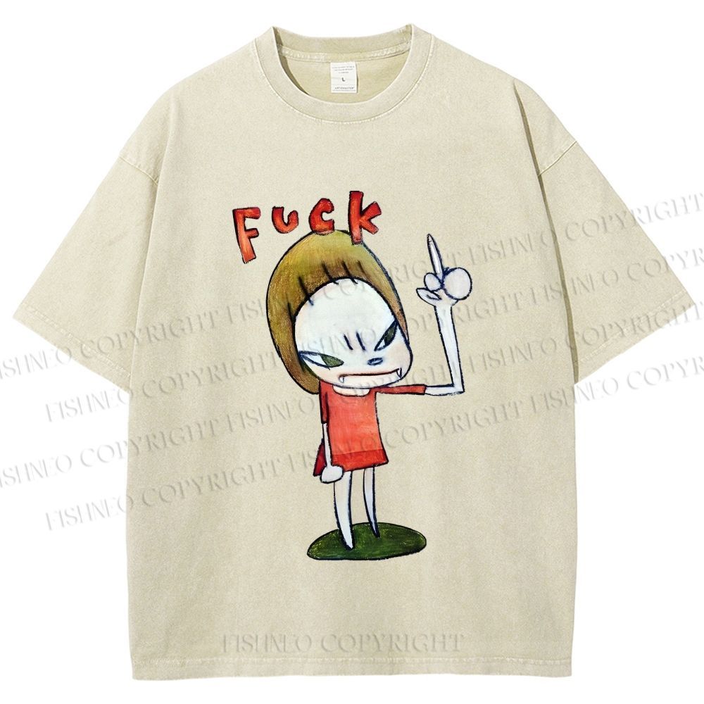 Unisex Yoshitomo Nara Fuck Girl Printed Washed Tee