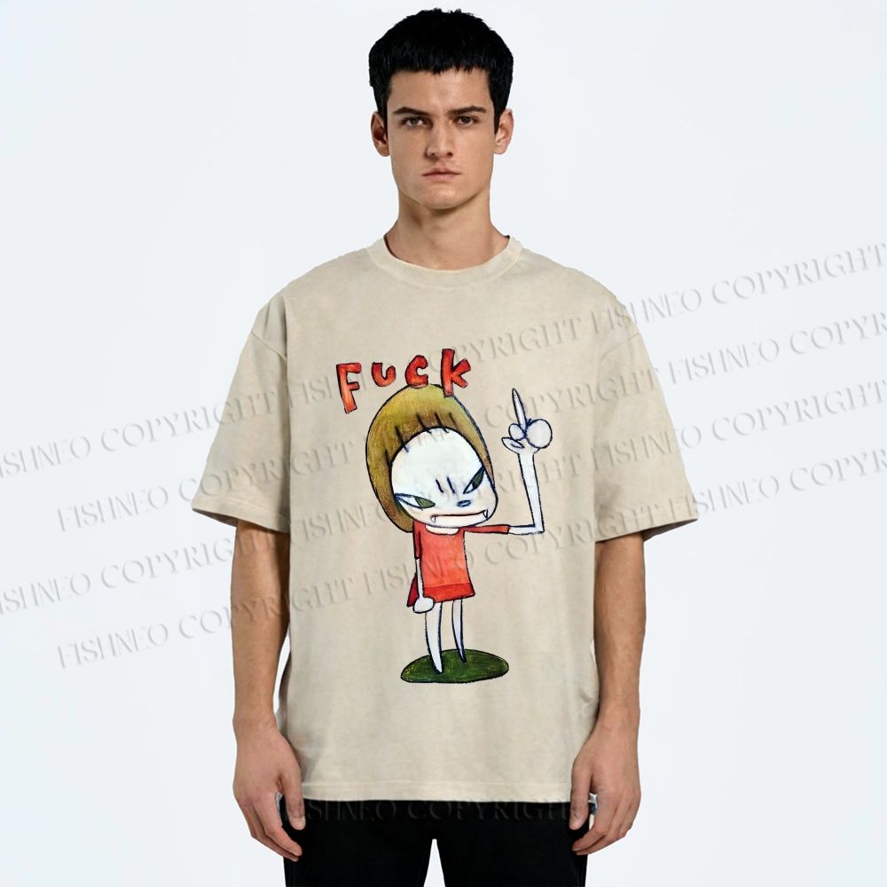 Unisex Yoshitomo Nara Fuck Girl Printed Washed Tee
