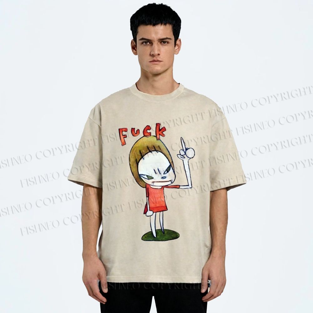 Unisex Yoshitomo Nara Fuck Girl Printed Washed Tee