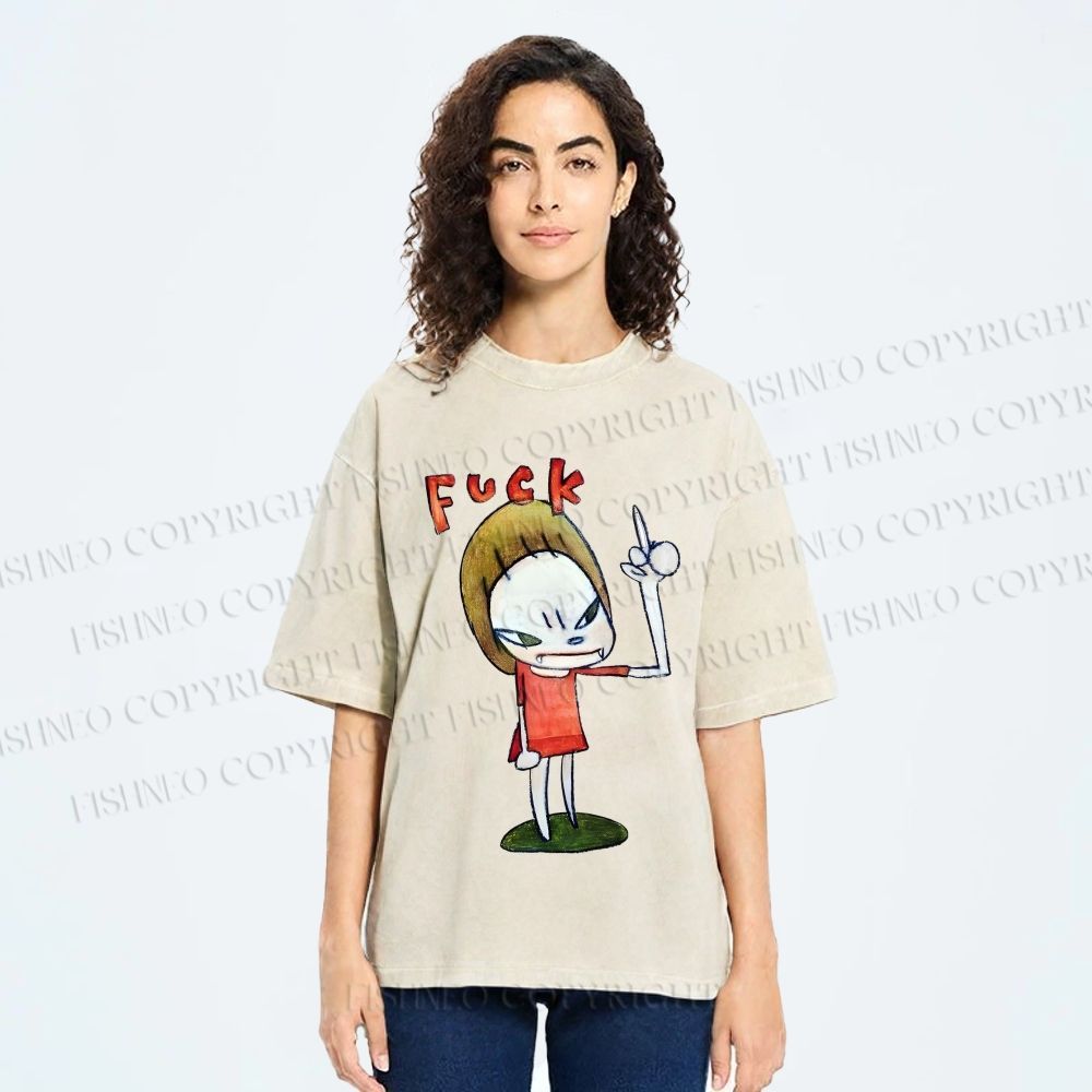 Unisex Yoshitomo Nara Fuck Girl Printed Washed Tee