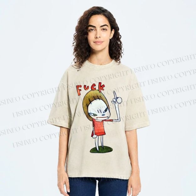 Unisex Yoshitomo Nara Fuck Girl Printed Washed Tee