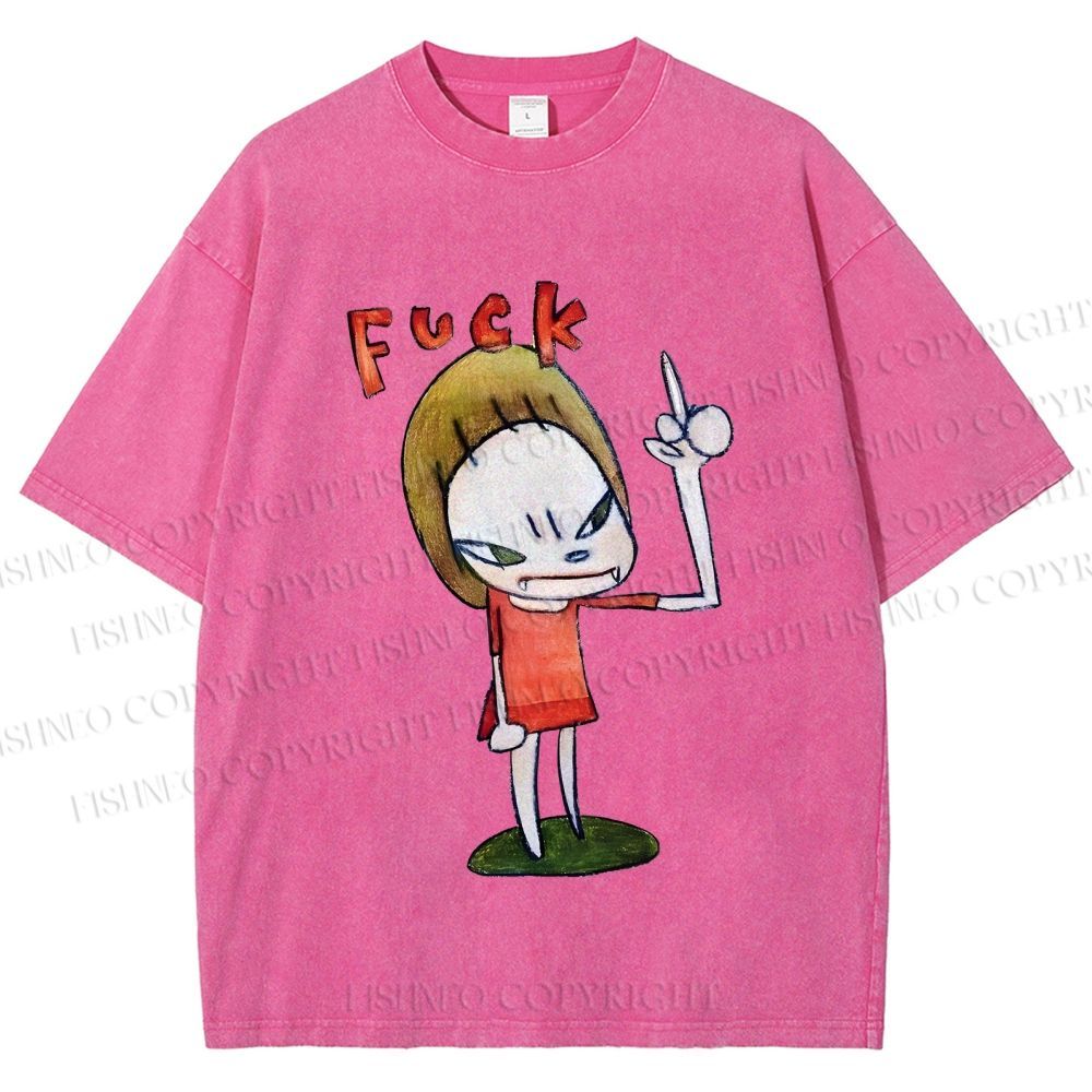 Unisex Yoshitomo Nara Fuck Girl Printed Washed Tee