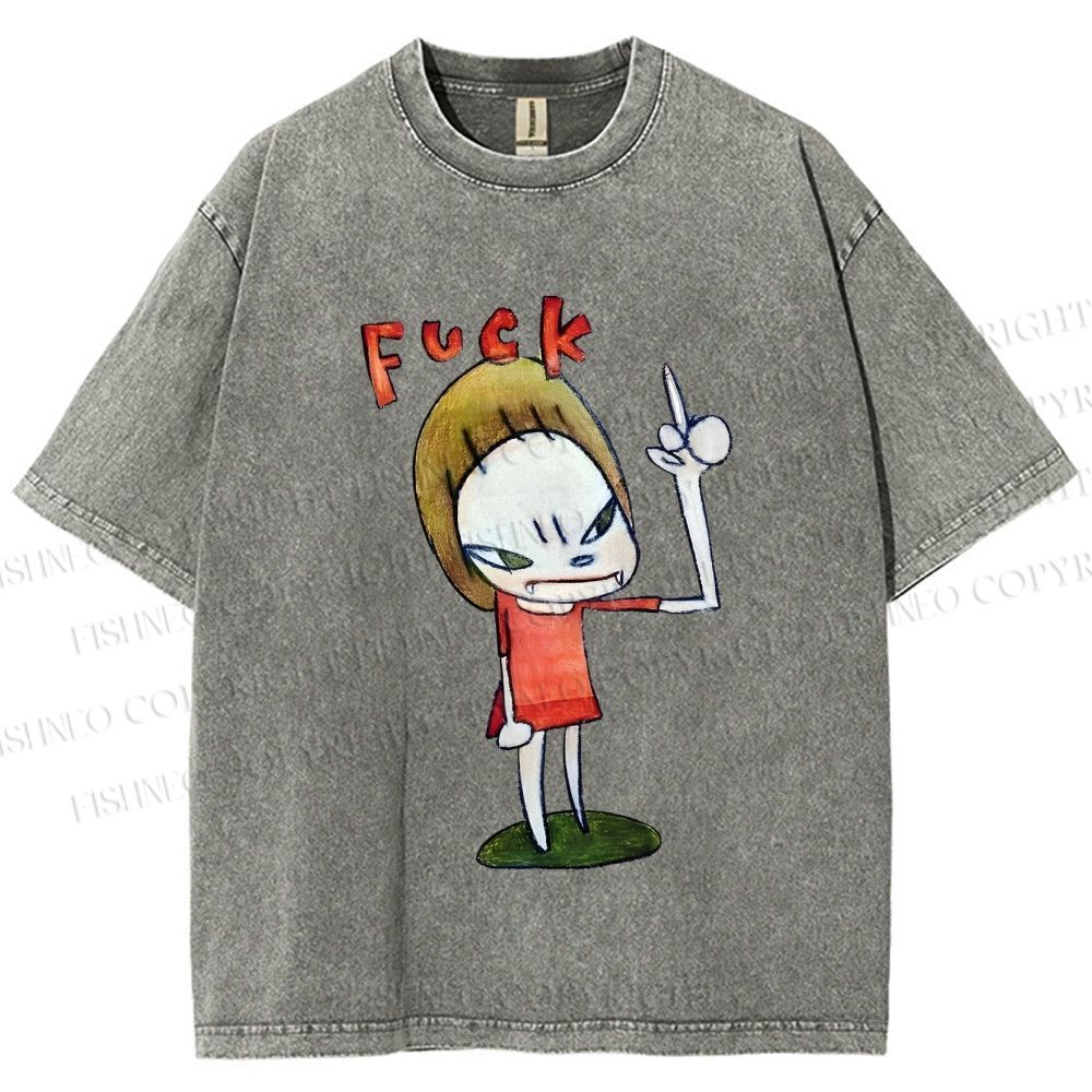 Unisex Yoshitomo Nara Fuck Girl Printed Washed Tee