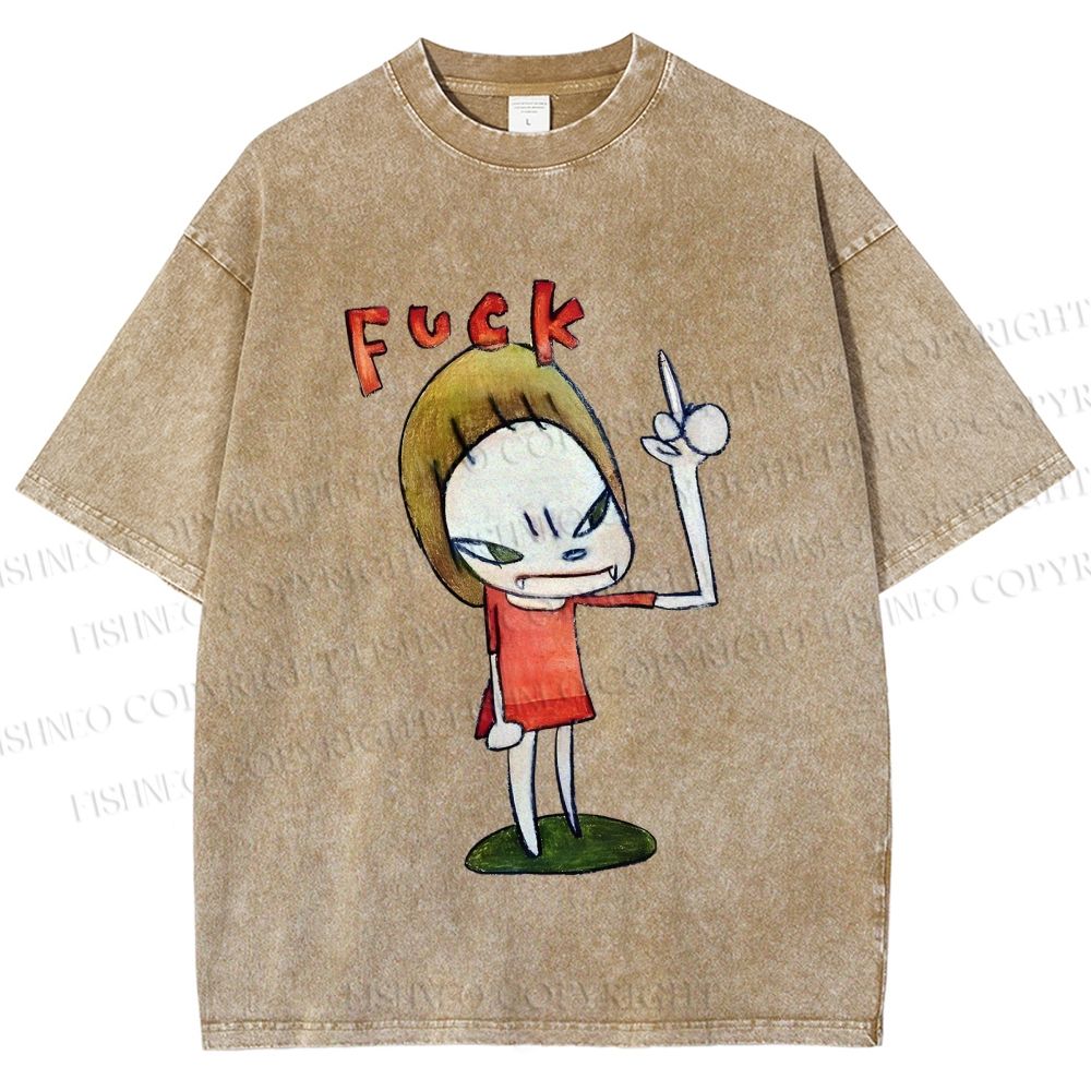 Unisex Yoshitomo Nara Fuck Girl Printed Washed Tee