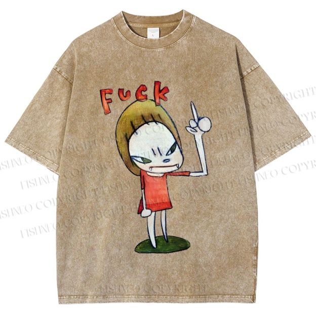 Unisex Yoshitomo Nara Fuck Girl Printed Washed Tee