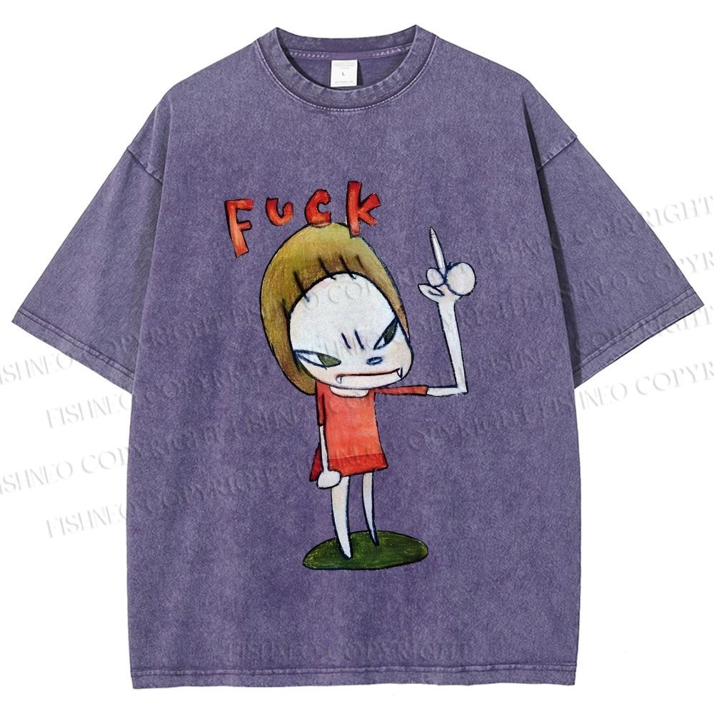 Unisex Yoshitomo Nara Fuck Girl Printed Washed Tee