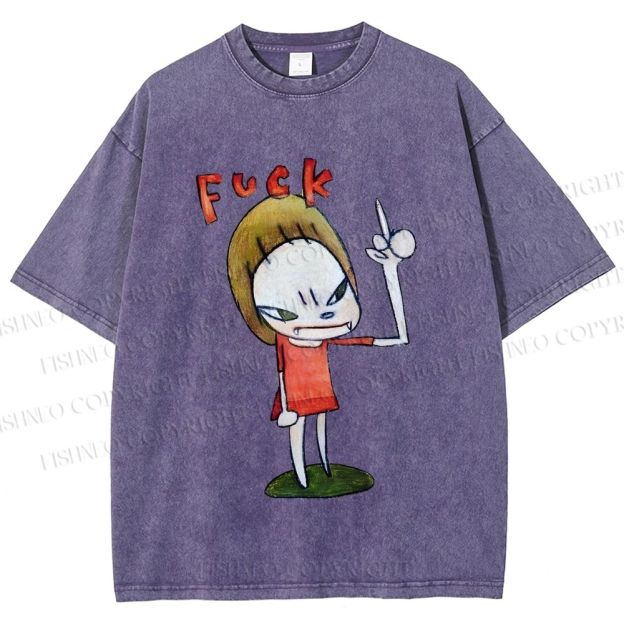 Unisex Yoshitomo Nara Fuck Girl Printed Washed Tee