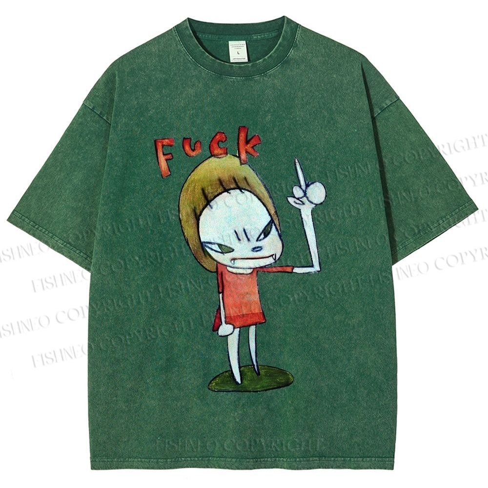 Unisex Yoshitomo Nara Fuck Girl Printed Washed Tee