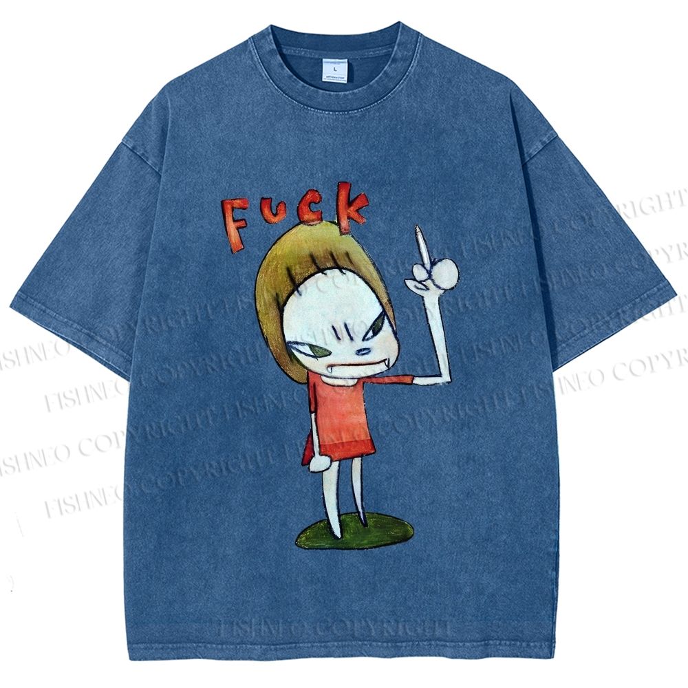 Unisex Yoshitomo Nara Fuck Girl Printed Washed Tee